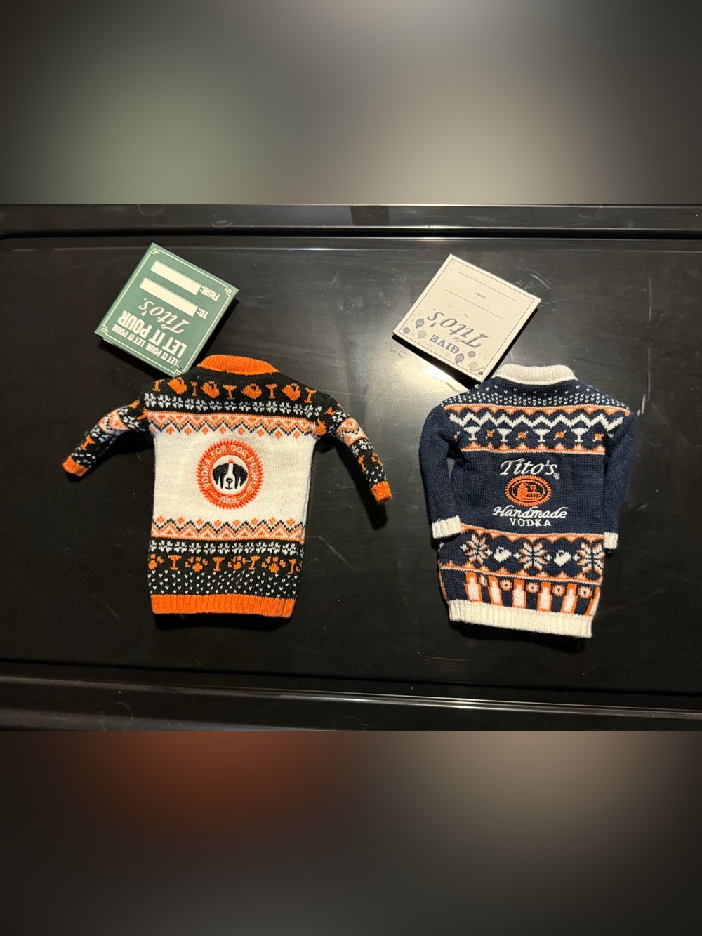 Tito's Vodka Bottle Mini Holiday Sweater Covers (Set of 2)